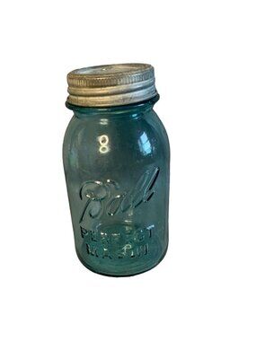 Ball Blue Glass Perfect Mason Vintage Quart Jar with Zinc Lid Glass Insert